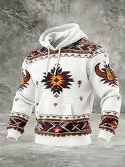 Men's Vintage Western Printed Checkered Cotton Hoodie