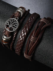 Men's Tree of Life Vintage Woven Personalized Leather Bracelet Three-Piece Set