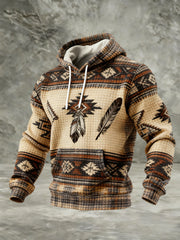 Men's Vintage Western Printed Checkered Cotton Hoodie