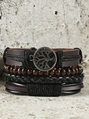 Men's Tree of Life Vintage Woven Personalized Leather Bracelet Three-Piece Set