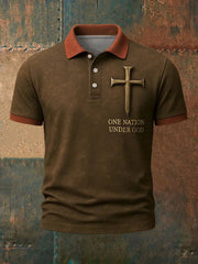 Men's One Nation Under God Cross Faith USA Flag Print Casual Top