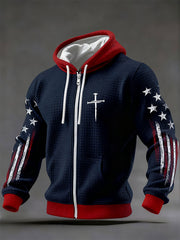 Men's Faith Cross Checkered Cotton Zip-Up Hoodie
