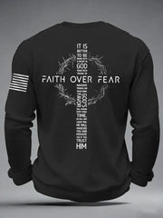 Men's Faith Over Fear Print Casual Waffle Long Sleeve T-Shirt