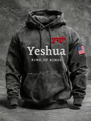 Men's Vintage Yeshua King Of Kings Oversized Drop-Shoulder Hoodie with Pockets