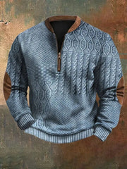 Men's Vintage Cable Pattern Print Casual Zipper Sweatshirt