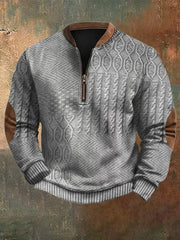 Men's Vintage Cable Pattern Print Casual Zipper Sweatshirt