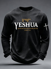 Men's Yeshua Christian The Way The Truth & The Life John 14:6 Cross Waffle Long Sleeve T-Shirt