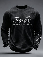 Men's Christian Jesus The Way The Truth & The Life John 14:6 Cross Waffle Long Sleeve T-Shirt