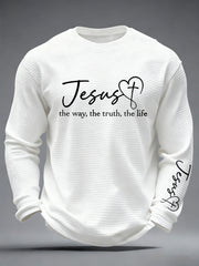 Men's Christian Jesus The Way The Truth & The Life John 14:6 Cross Waffle Long Sleeve T-Shirt