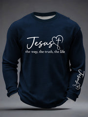 Men's Christian Jesus The Way The Truth & The Life John 14:6 Cross Waffle Long Sleeve T-Shirt