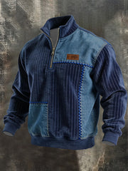 Men's Vintage Patchwork Quarter Zip Sweatshirt
