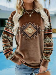 Women's Vintage Western Ethnic Aztec Pattern Casual Cozy Flannel Sweatshirt