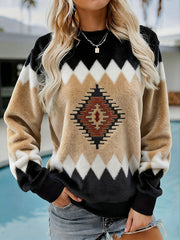 Women's Vintage Western Ethnic Aztec Pattern Casual Cozy Flannel Sweatshirt