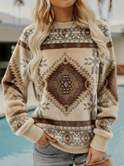 Women's Vintage Western Ethnic Aztec Pattern Casual Cozy Flannel Sweatshirt