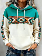 Women's Vintage Western Aztec Pattern Pocket Hoodie
