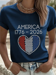 Women's America 1776-2026 Rhinestone Pattern T-Shirt