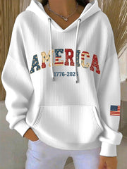 Women's America 1776-2026 Patchwork Pattern Hoodie