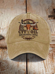 Unisex Retro CTT Oil Exploration & Cattle Print Hat