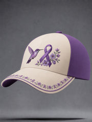 Unisex Purple Floral & Hummingbird Print Alzheimer's Awareness Support Hat