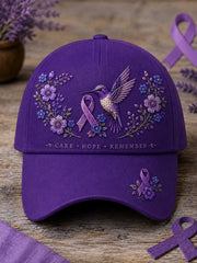 Unisex Purple Floral & Hummingbird Print Alzheimer's Awareness Support Hat