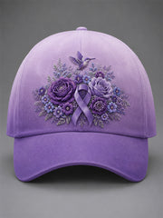 Unisex Purple Floral & Hummingbird Print Alzheimer's Awareness Support Hat