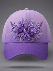 Unisex Purple Floral & Hummingbird Print Alzheimer's Awareness Support Hat