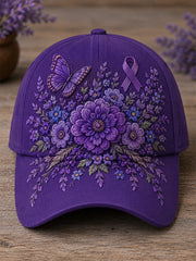 Unisex Purple Floral & Butterfly Print Alzheimer's Awareness Support Hat