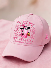 Unisex In October We Wear Pink Halloween Pink Ghost Print Breast Cancer Awareness Support Hat