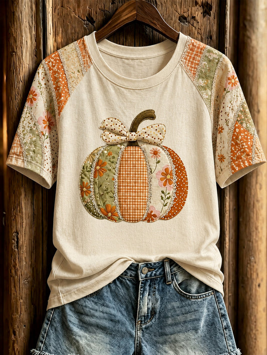 Women's autumn pumpkin pattern casual short-sleeve T-shirt