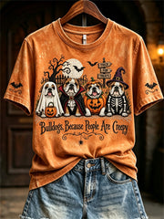 Women's Bulldogs Because People Are Creepy Halloween Dogs Print short-sleeved T-shirt