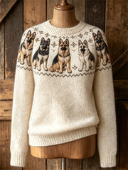 Women's Vintage German Shepherd Dogs Yoke Isle Print Cozy crew neck sweater