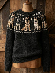 Women's Vintage German Shepherd Dogs Yoke Isle Print Cozy crew neck sweater