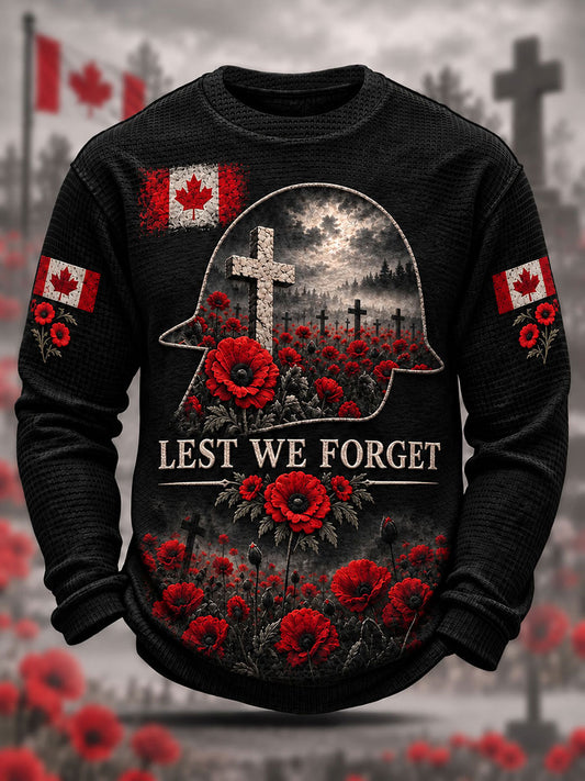 Men's Remembrance Day Lest We Forget Waffle Long Sleeve T-Shirt