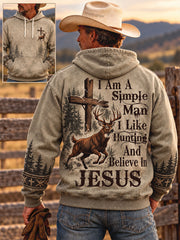 Men's Retro Westren Style Faith Lover Art Printed Hoodie