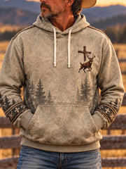 Men's Retro Westren Style Faith Lover Art Printed Hoodie