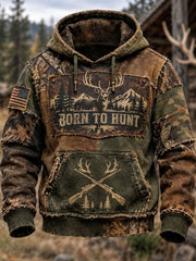 Men's Vintage Hunting Season Peinted Oversized Drop-Shoulder Hoodie with Pockets