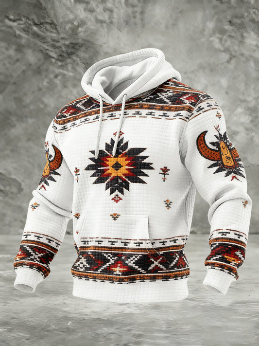 Men's Vintage Western Printed Checkered Cotton Hoodie