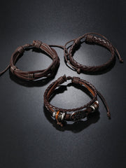 Men's Tree of Life Vintage Woven Personalized Leather Bracelet Three-Piece Set