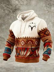 Men's Vintage Western Printed Checkered Cotton Hoodie