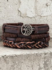 Men's Tree of Life Vintage Woven Personalized Leather Bracelet Three-Piece Set