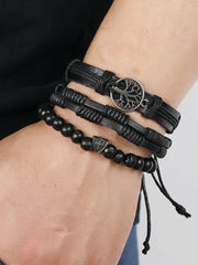 Men's Tree of Life Vintage Woven Personalized Leather Bracelet Three-Piece Set