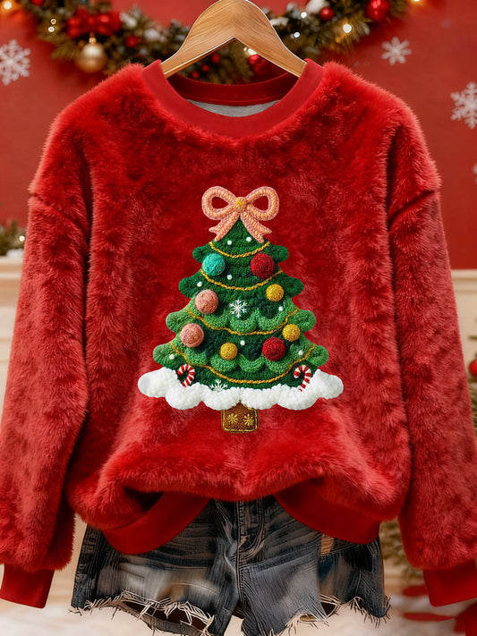 Women's Christmas Tree Art Print Casual Sweatshirt