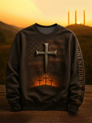 Men's One Nation Under God Cross Faith USA Flag Print Casual Sweatshirt