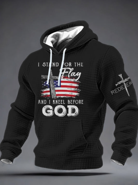 Men's I STAND FOR THE Flag AND I KNEEL BEFORE GOD Checkered Cotton Hoodie