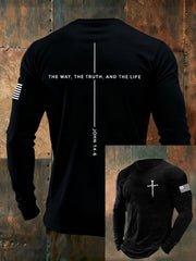 Men's Jesus The Way The Truth The Life John 14:6 Christian Cross Long Sleeve  T-shirt