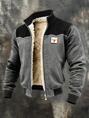 Men's Retro Patchwork Warm Zipper Outdoor Jacket
