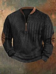 Men's Vintage Cable Pattern Print Casual Zipper Sweatshirt