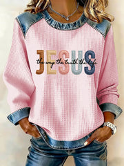 Women's The Way The Truth & The Life John 14:6 Denim Patchwork Top
