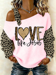 Women's Jesus The Way The Truth The Life Leopard Print Casual Off-Shoulder Top