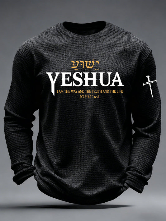 Men's Yeshua Christian The Way The Truth & The Life John 14:6 Cross Waffle Long Sleeve T-Shirt